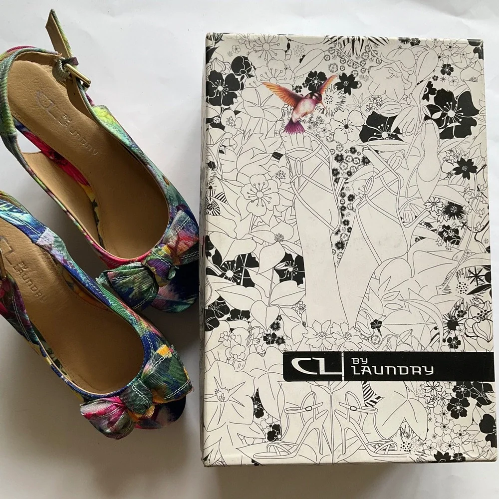 CL by Laundry‎ Imagined Multi Floral Wedge Sandals Cork Heel Peep Toe 6.5 New IB